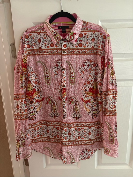 INC International Concepts Tops - INC 100% cotton boho button up long sleeve blouse top paisley pink red XL